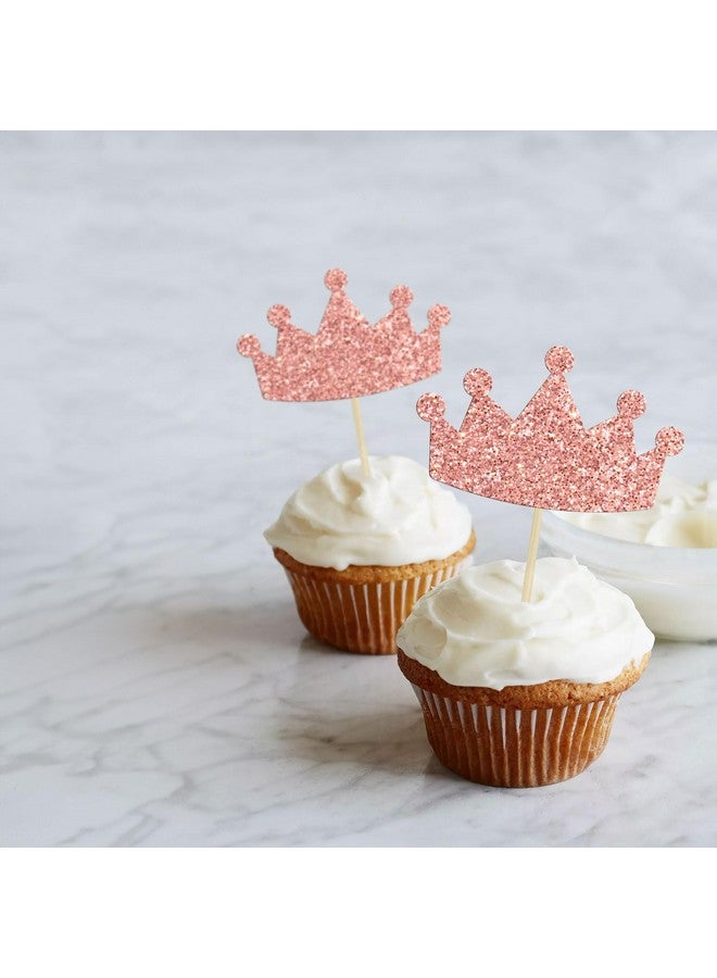 Ephlyn 24Pcs Crown Cupcake Toppers Glitter Queen Crown Cupcake Picks for Queen Princess Theme Baby Shower Girls Wedding Birthday Party Cake Decorations Supplies Rose Gold - Image 4