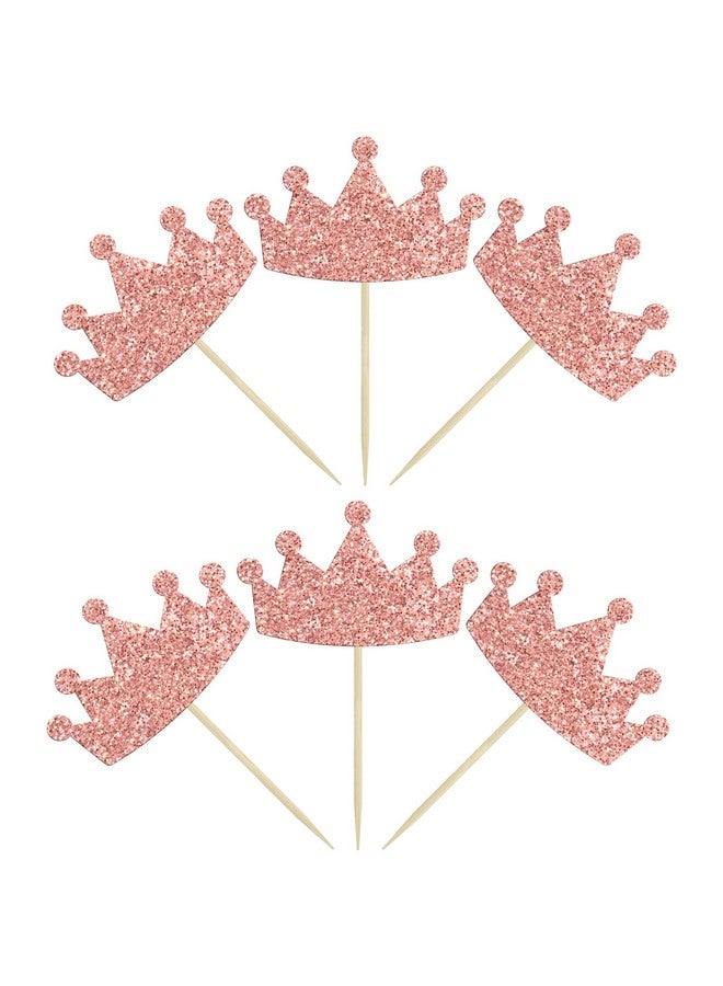 Ephlyn 24Pcs Crown Cupcake Toppers Glitter Queen Crown Cupcake Picks for Queen Princess Theme Baby Shower Girls Wedding Birthday Party Cake Decorations Supplies Rose Gold - Image 3