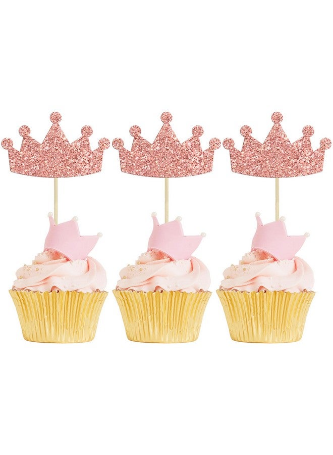 Ephlyn 24Pcs Crown Cupcake Toppers Glitter Queen Crown Cupcake Picks for Queen Princess Theme Baby Shower Girls Wedding Birthday Party Cake Decorations Supplies Rose Gold - Image 1