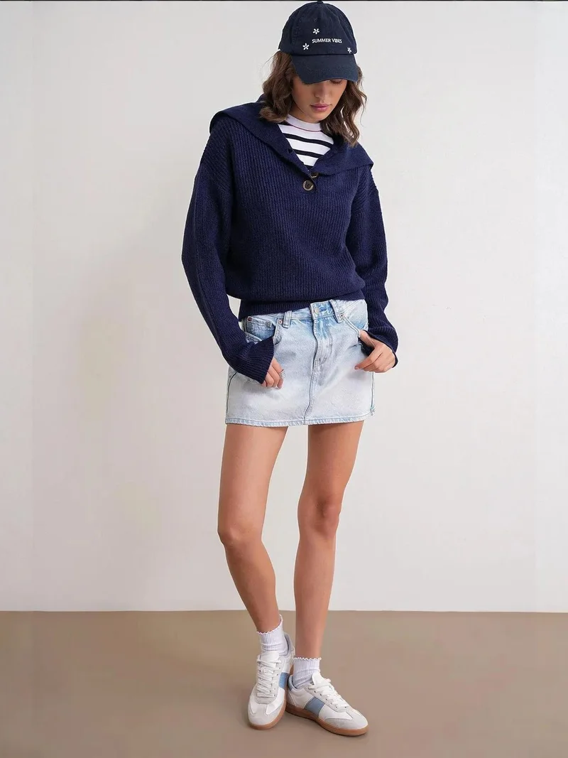 MixRay Mixray Buttoned Wide Collar Knit Sweater