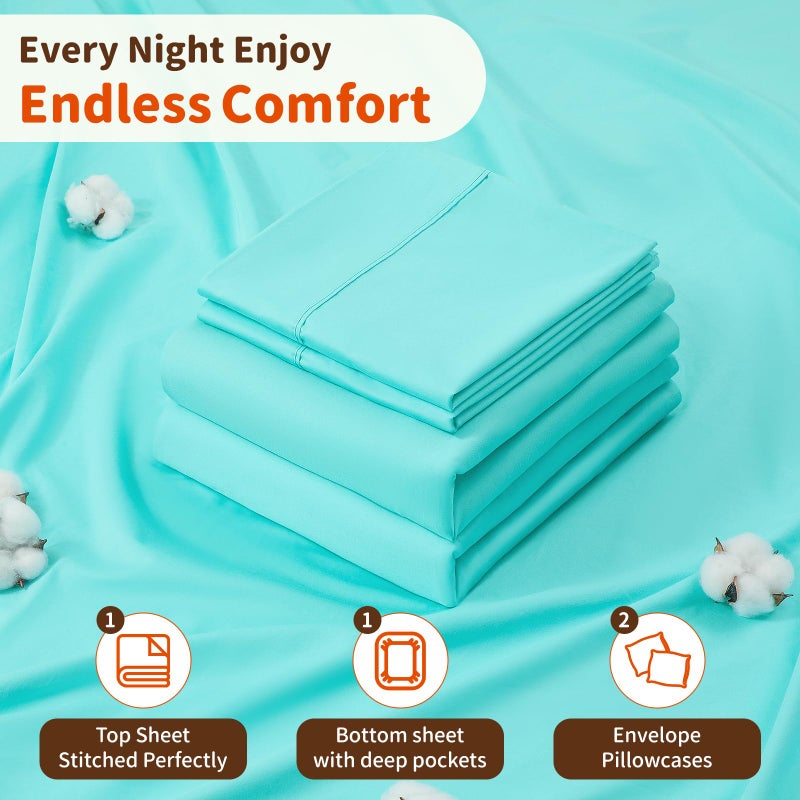 LBRO2M LBRO2M 1000 Thread Count 100% Cotton Sheets Set Queen Size Bed Sheet 4 Piece Sets Long Staple 16 Inches Deep Pocket All Season Bedding Super Soft Comforterble Breathable Sateen(Lake Green)  - Image 5