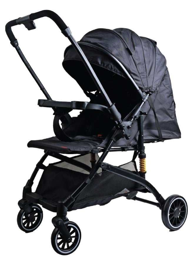 Zenito Lightweight 6.5 kg Reversible Baby Stroller, Two-Way Push Travel Stroller with One-Hand Fold, Adjustable Seat & Canopy, Shock-Absorbing Wheels, 5-Point Safety Harness & Large Basket, 0-36 Months | Black - Image 1