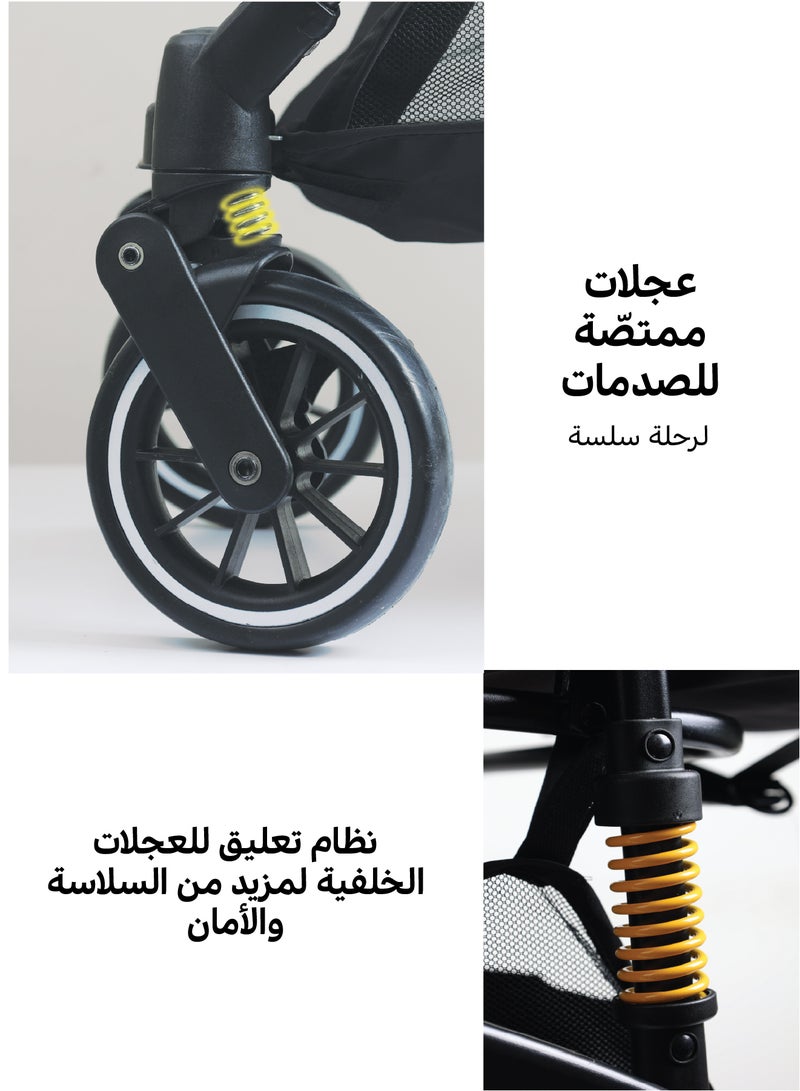 Zenito Lightweight 6.5 kg Reversible Baby Stroller, Two-Way Push Travel Stroller with One-Hand Fold, Adjustable Seat & Canopy, Shock-Absorbing Wheels, 5-Point Safety Harness & Large Basket, 0-36 Months | Black - Image 4