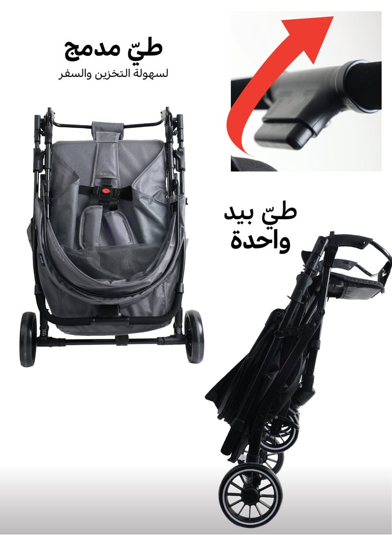 Zenito Lightweight 6.5 kg Reversible Baby Stroller, Two-Way Push Travel Stroller with One-Hand Fold, Adjustable Seat & Canopy, Shock-Absorbing Wheels, 5-Point Safety Harness & Large Basket, 0-36 Months | Black - Image 5