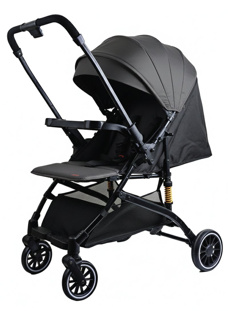 Zenito Lightweight 6.5 kg Reversible Baby Stroller, Two-Way Push Travel Stroller with One-Hand Fold, Adjustable Seat & Canopy, Shock-Absorbing Wheels, 5-Point Safety Harness & Large Basket, 0-36 Months | Black - Image 1
