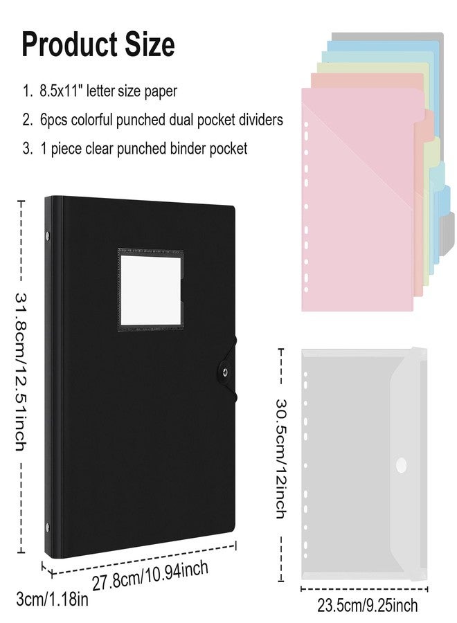 Uquelic 3-Ring Binder 1-Inch with Dividers, 6 Pocket Folders (12 Pockets) & Clear Pouch, Elastic Closure Refillable PP Folder for Letter Size Documents, School, Office - Macaron Inner Pages - Image 5