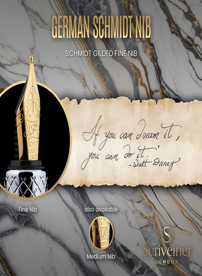 Scriveiner Silver Chrome Fountain Pen (Fine), Award Winning, Heavy Pocket Stunning Luxury Pen, Real Gold Plating and Genuine Schmidt Nib, Includes Converter, Fancy EDC Writing Gift Set for Men & Women - Image 5