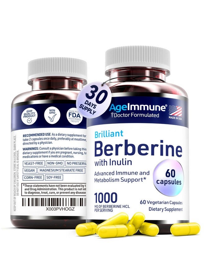 AgeImmune AgeImmune Berberine 1000mg Supplement Complex with Inulin Prebiotic - Each Capsule Contains Berberine 500mg - Doctor Formulated Supplements for High Absorption. - Image 3