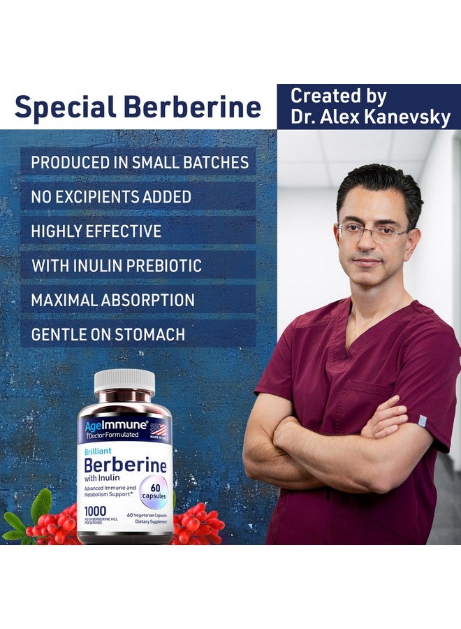 AgeImmune AgeImmune Berberine 1000mg Supplement Complex with Inulin Prebiotic - Each Capsule Contains Berberine 500mg - Doctor Formulated Supplements for High Absorption. - Image 4