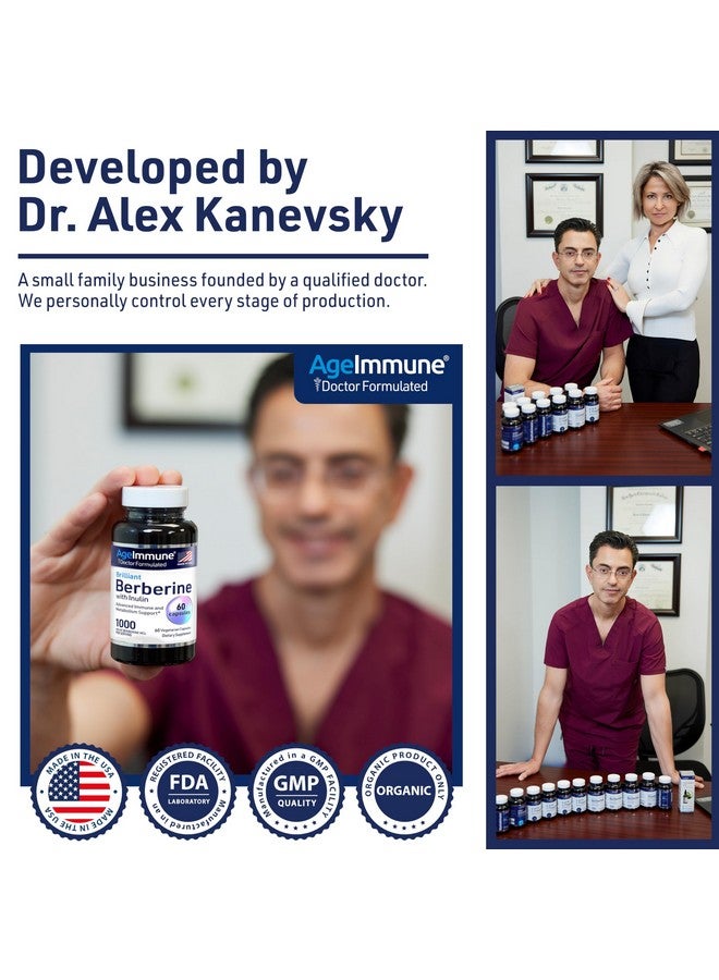 AgeImmune AgeImmune Berberine 1000mg Supplement Complex with Inulin Prebiotic - Each Capsule Contains Berberine 500mg - Doctor Formulated Supplements for High Absorption. - Image 5