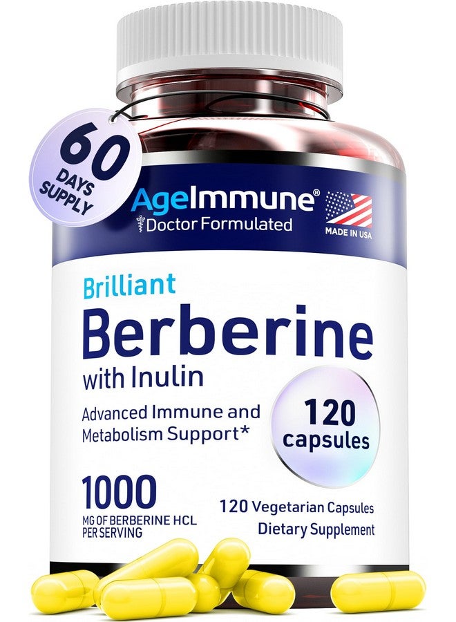 AgeImmune AgeImmune Berberine 1000mg Supplement Complex with Inulin Prebiotic - Each Capsule Contains Berberine 500mg - Doctor Formulated Supplements for High Absorption. - Image 1