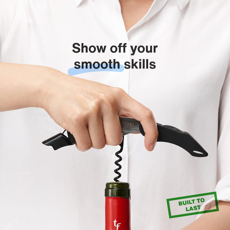 Vintorio Professional Waiters Corkscrew - Wine Key with Ergonomic Rubber Grip, Beer Bottle Opener and Foil Cutter (1 Pack) - Image 5