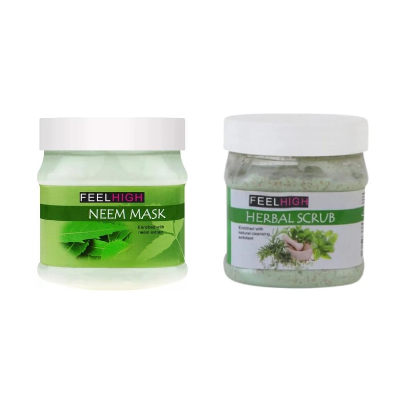 Feelhigh Face And Body Neem Mask Fight Wrinkles 500ml And Face Scrub 500ml Neem Mask and Herbal Scrub - Image 1