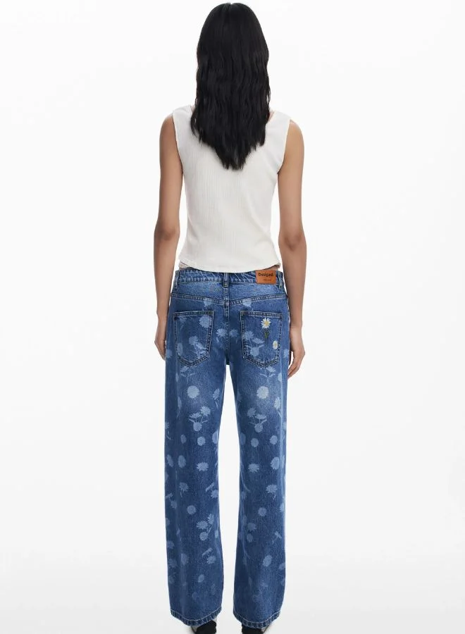 DESIGUAL Straight Jeans With Daisies