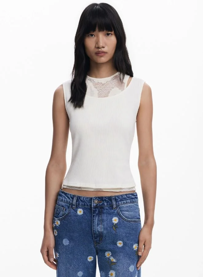 DESIGUAL Straight Jeans With Daisies