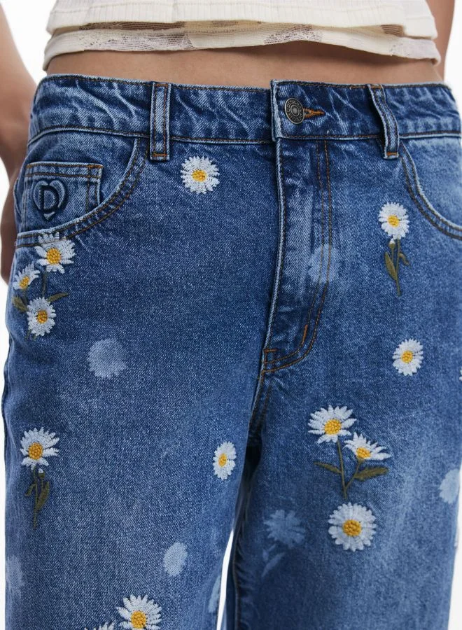 DESIGUAL Straight Jeans With Daisies