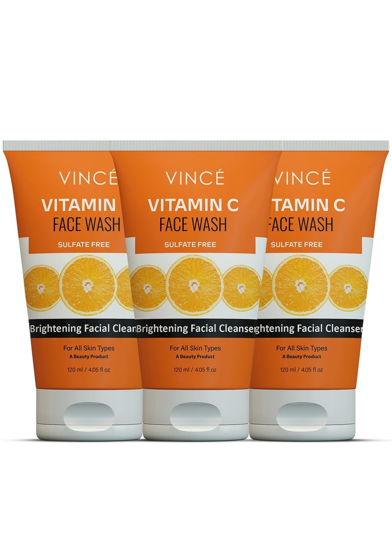 VINCE Vitamin C Face Wash - Pack of 3 – Deep Cleanses, Brightens and Moisturizes Skin – Fades Dark Spots & Blemishes – Removes Dirt, Impurities and Reveals Even-Toned, Radiant Skin – 120ml Each - Image 1