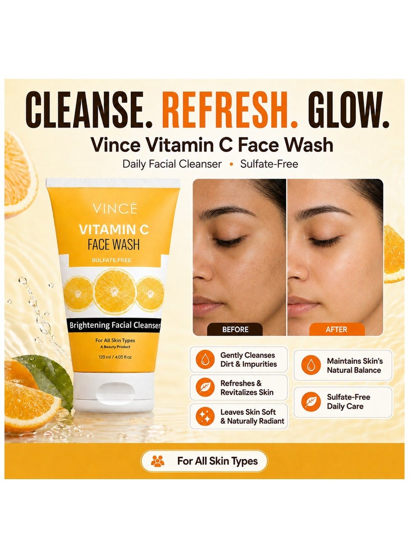 VINCE Vitamin C Face Wash - Pack of 3 – Deep Cleanses, Brightens and Moisturizes Skin – Fades Dark Spots & Blemishes – Removes Dirt, Impurities and Reveals Even-Toned, Radiant Skin – 120ml Each - Image 2