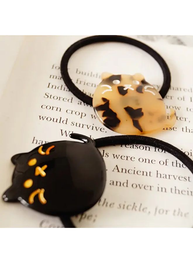 Brown 2pcs Cat Hair Ties Elastic Bands for Women Cute Kitten Design - Image 3