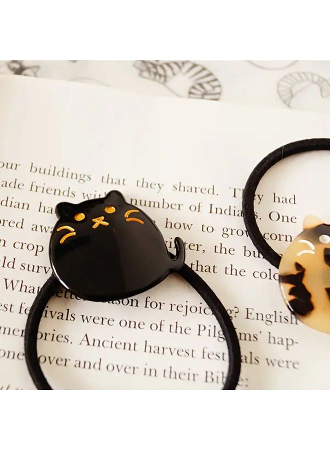 Brown 2pcs Cat Hair Ties Elastic Bands for Women Cute Kitten Design - Image 2