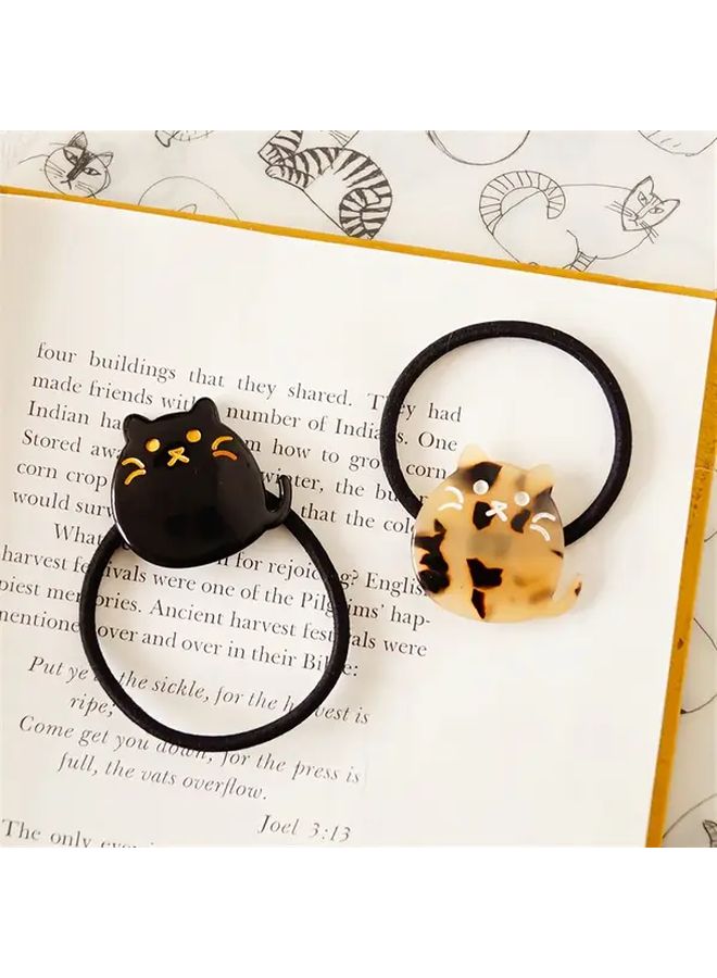 Brown 2pcs Cat Hair Ties Elastic Bands for Women Cute Kitten Design - Image 1