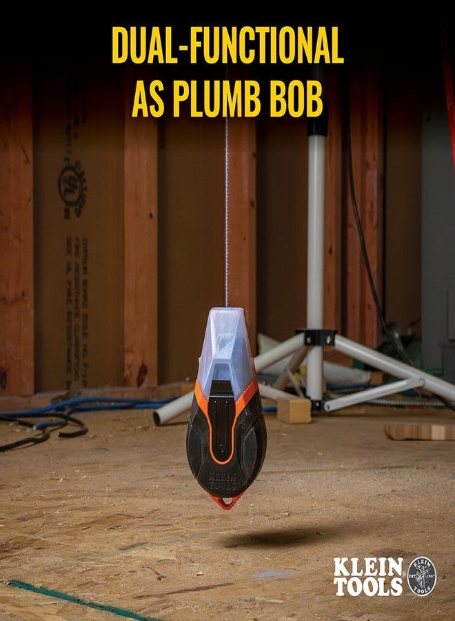 Klein Tools CHLK100 Manual Chalk Line, 100-Foot Nylon Thread Chalk Line Tool for Precise and Clear Lines with Built-in Plumb Bob - Image 3