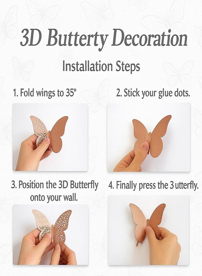 Luvae 3D Metallic Butterfly Wall Stickers (Pack of 12) - Gold Decorative Butterflies for Wall Decoration | Removable DIY Home & Birthday Party Decor for Bedroom, Living Room, Nursery (Rose Gold) - Image 5