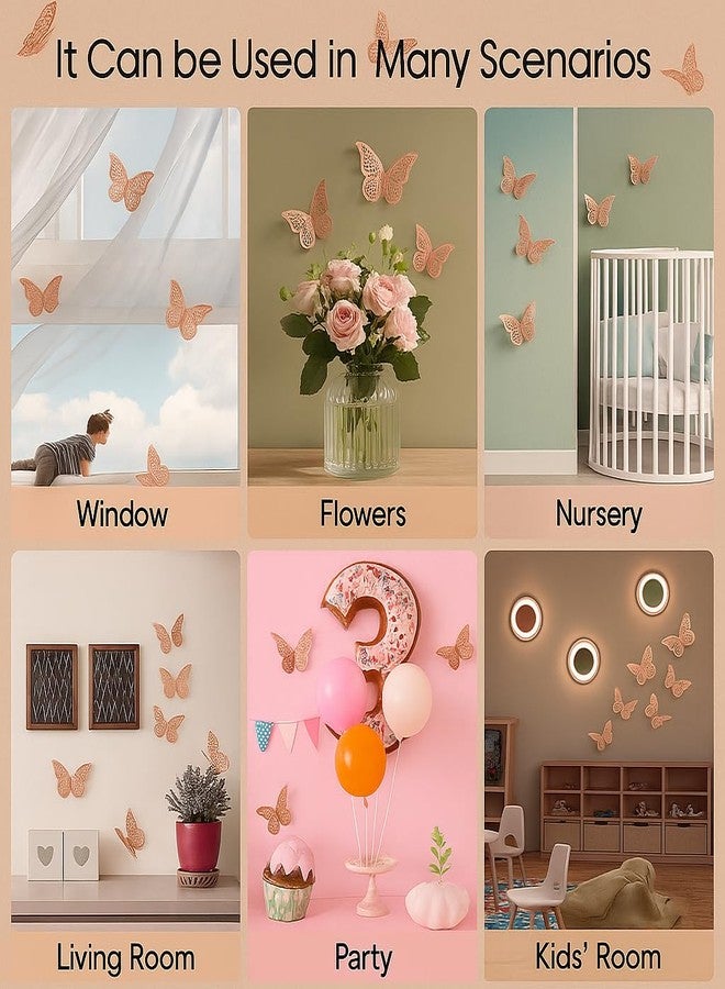 Luvae 3D Metallic Butterfly Wall Stickers (Pack of 12) - Gold Decorative Butterflies for Wall Decoration | Removable DIY Home & Birthday Party Decor for Bedroom, Living Room, Nursery (Rose Gold) - Image 4