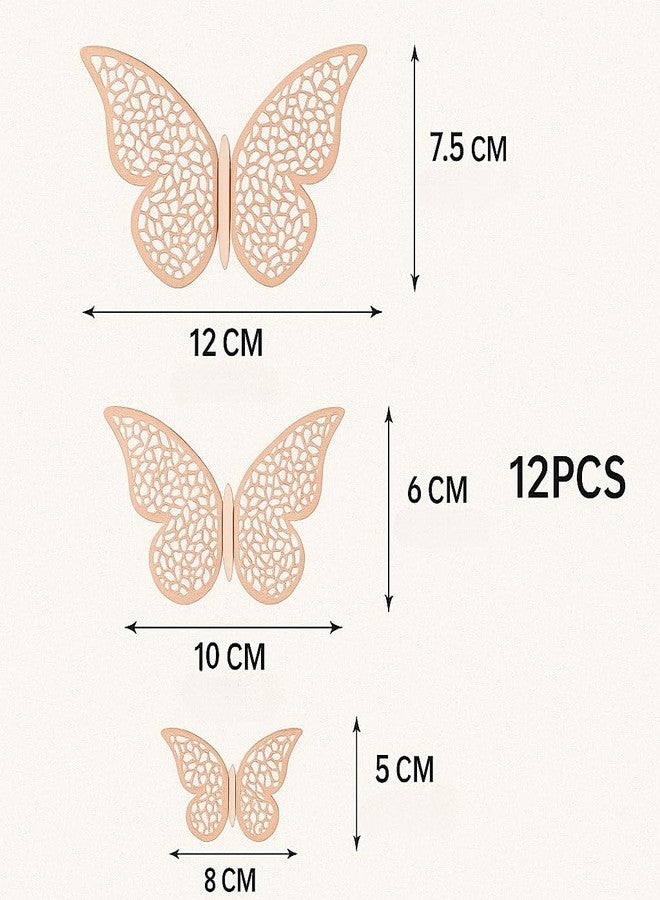 Luvae 3D Metallic Butterfly Wall Stickers (Pack of 12) - Gold Decorative Butterflies for Wall Decoration | Removable DIY Home & Birthday Party Decor for Bedroom, Living Room, Nursery (Rose Gold) - Image 3