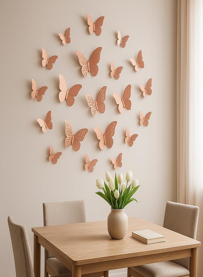 Luvae 3D Metallic Butterfly Wall Stickers (Pack of 12) - Gold Decorative Butterflies for Wall Decoration | Removable DIY Home & Birthday Party Decor for Bedroom, Living Room, Nursery (Rose Gold) - Image 2