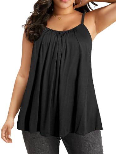 7th Element Plus Size Tank Tops for Womens Camisoles Cami Loose Fit Sleeveless Summer Dressy Shirts Blouse 2025 Summer(Black,3X) - Image 1