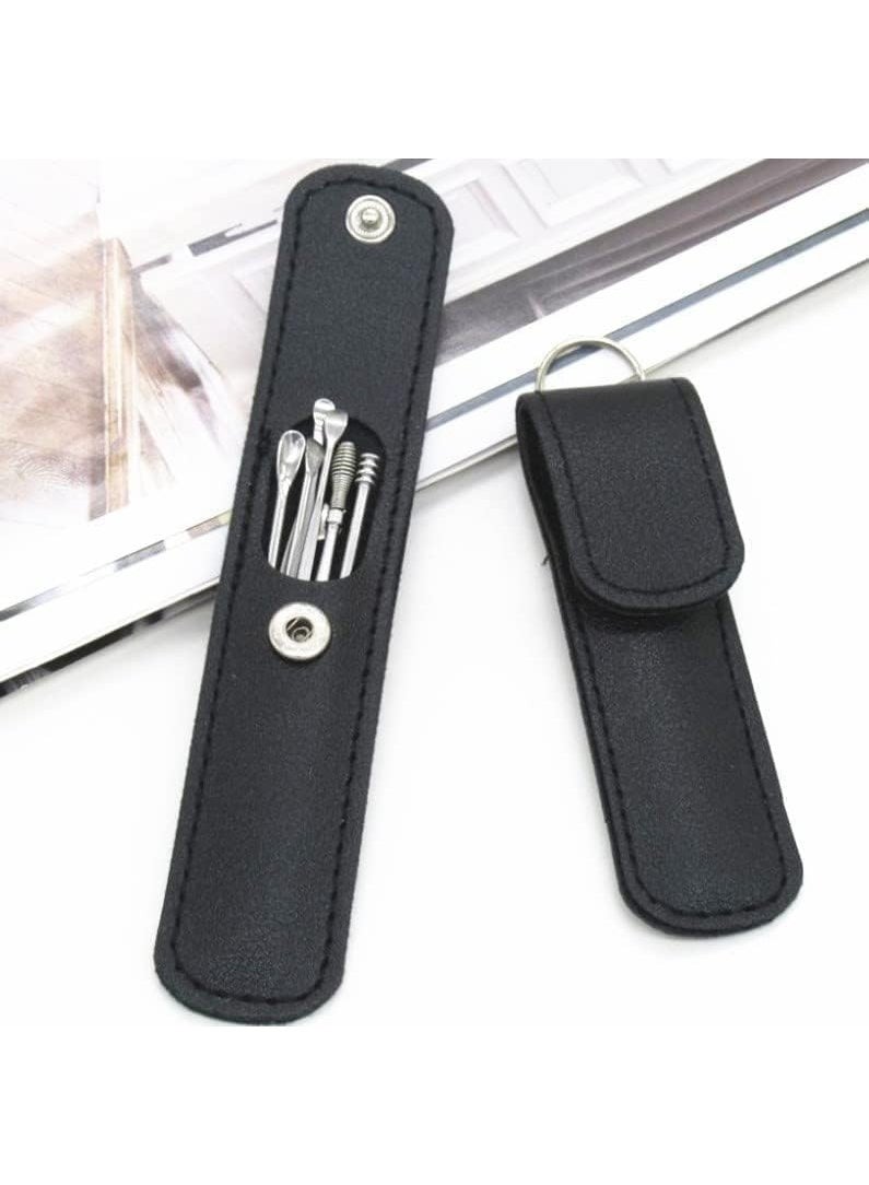 مزيل شمع الأذن، أدوات تنظيف الأذن، أعواد الأذن، إزالة شمع الأذن من الفولاذ المقاوم للصدأ مع حقيبة تخزين محمولة من البولي يوريثين باللون الأسود - Image 2