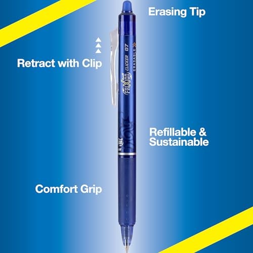 Pilot FriXion Clicker 0.7mm, Erasable Gel Pens, Fine Point (6-Pack, Black/Blue) - Image 3