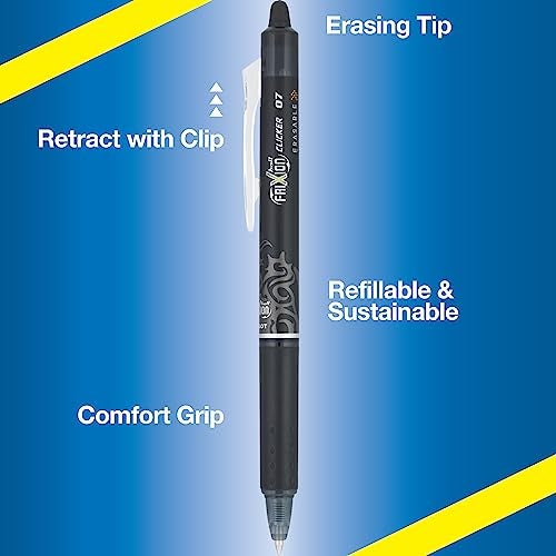 Pilot FriXion Clicker 0.7mm, Erasable Gel Pens, Fine Point (6-Pack, Black/Blue) - Image 2