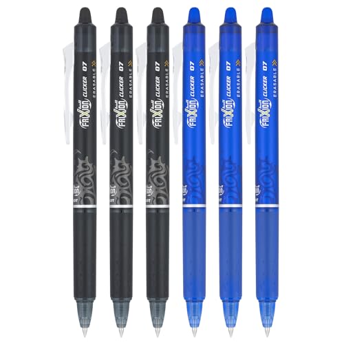 Pilot FriXion Clicker 0.7mm, Erasable Gel Pens, Fine Point (6-Pack, Black/Blue) - Image 1