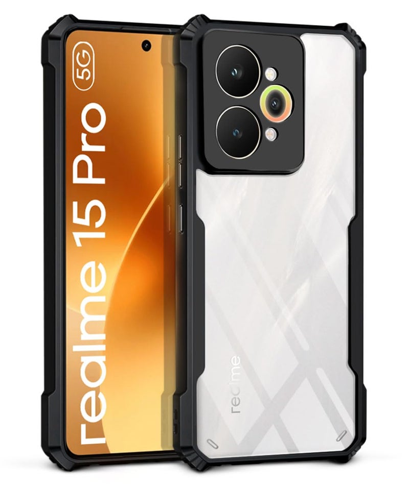 WOW IMAGINE Shock Proof Clear Protective Back Case for Realme 15 Pro 5G - AirEDGE Technology | 360 Degree Camera Protection | Transparent Hybrid Back Case Mobile Cover - Black - Image 1