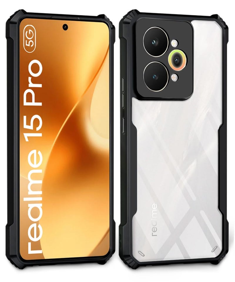 WOW IMAGINE Shock Proof Clear Protective Back Case for Realme 15 Pro 5G - AirEDGE Technology | 360 Degree Camera Protection | Transparent Hybrid Back Case Mobile Cover - Black - Image 2