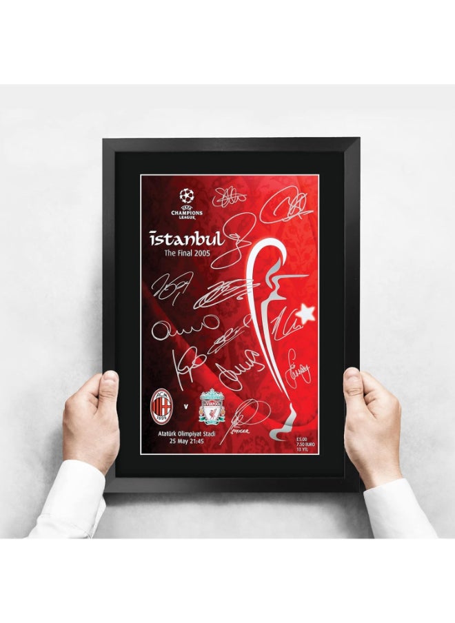 HWC Trading HWC Trading Liverpool 2005 Champions League Final Programme Poster The Team Signed 16 x 12 inch Framed Gift Printed Autograph Football Print Photo Picture Display - 16" x 12" Framed  - Image 4