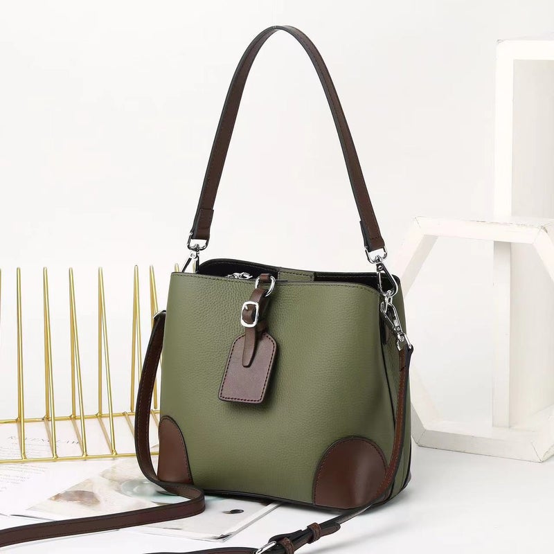 Contrast Color Bucket Bag 2023 New Commuter Leather Women'S Bag Fashion High-End Sense All-Match Shoulder Messenger Bag 9816 - Image 4