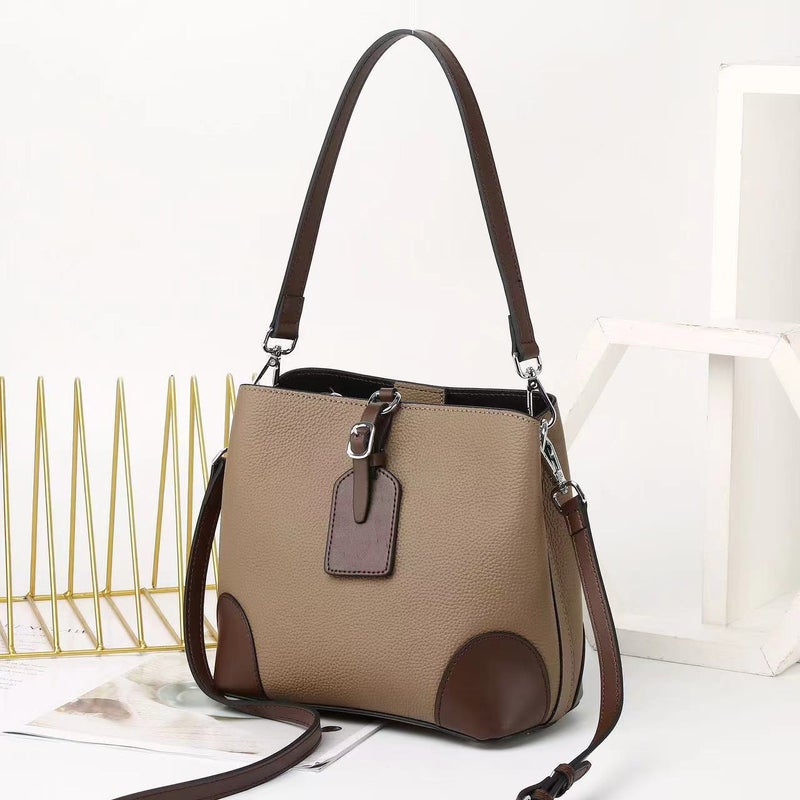 Contrast Color Bucket Bag 2023 New Commuter Leather Women'S Bag Fashion High-End Sense All-Match Shoulder Messenger Bag 9816 - Image 3