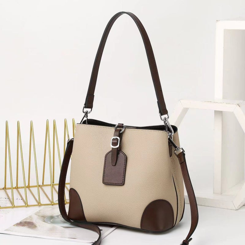 Contrast Color Bucket Bag 2023 New Commuter Leather Women'S Bag Fashion High-End Sense All-Match Shoulder Messenger Bag 9816 - Image 2