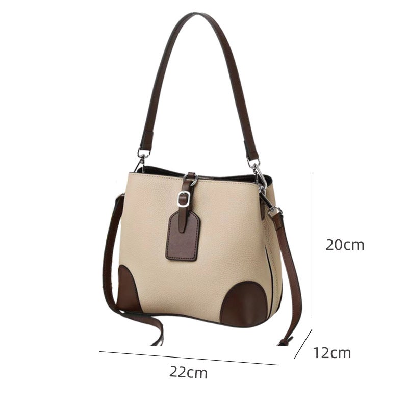 Contrast Color Bucket Bag 2023 New Commuter Leather Women'S Bag Fashion High-End Sense All-Match Shoulder Messenger Bag 9816 - Image 5