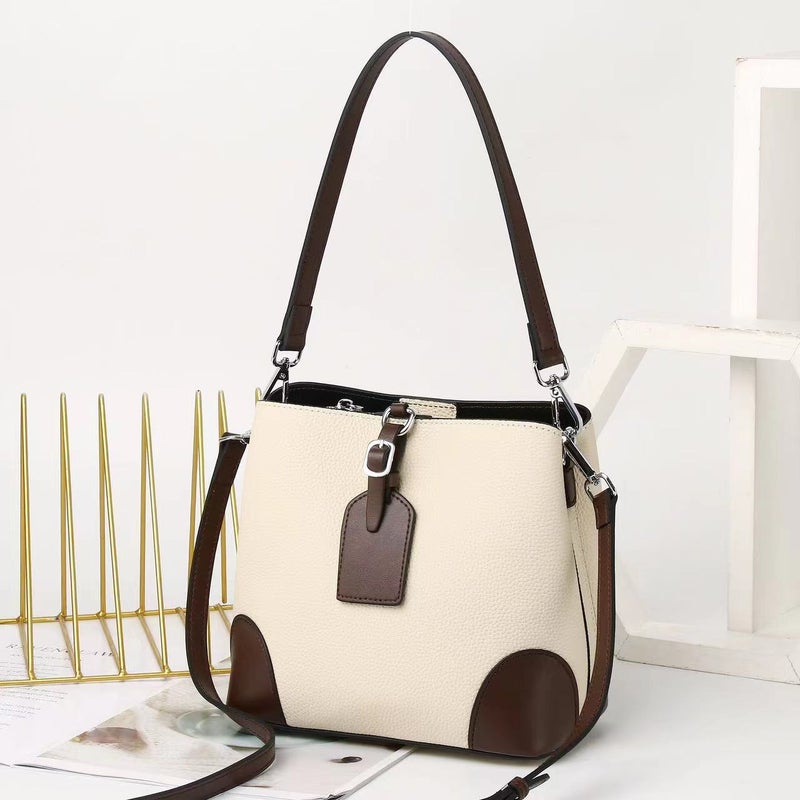 Contrast Color Bucket Bag 2023 New Commuter Leather Women'S Bag Fashion High-End Sense All-Match Shoulder Messenger Bag 9816 - Image 1
