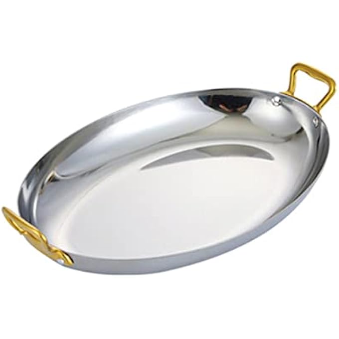 KDOQ Oval Spanish Paella Pan With Dual Handles 304 Stainless Steel Seafood Paella Pan Cookware For Homes Restaurant Or Camping Skillet Silver255Cm - Image 1