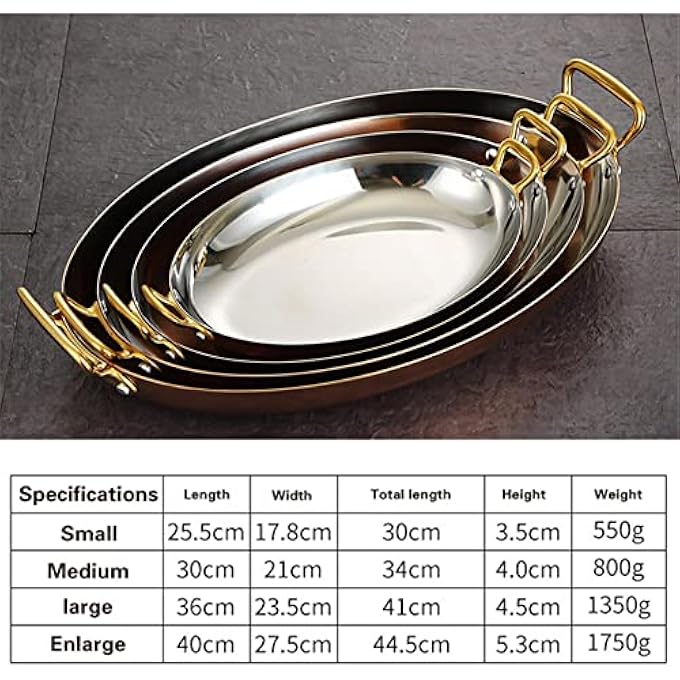 KDOQ Oval Spanish Paella Pan With Dual Handles 304 Stainless Steel Seafood Paella Pan Cookware For Homes Restaurant Or Camping Skillet Silver255Cm - Image 4