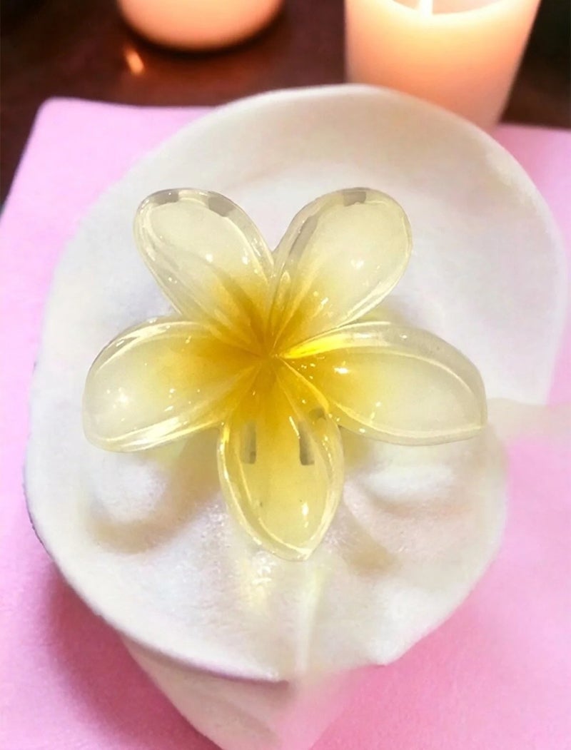 jack Yellow White Lotus Flower Shiny Acrylic Women Latch Buckle  - Image 1