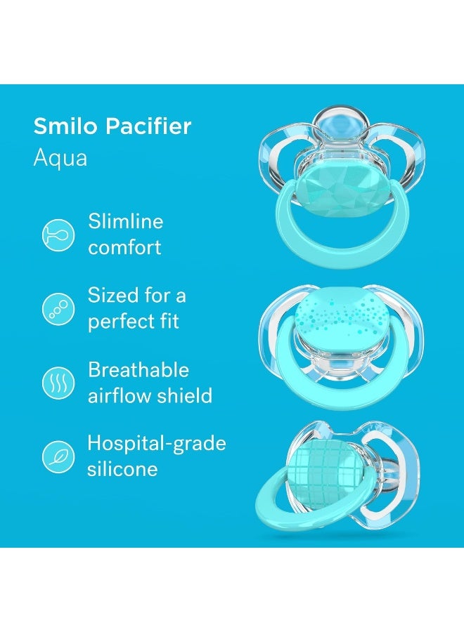 Smilo Orthodontic Pacifier, Expands to Support The Palate During Soothing, Aqua, Stage 2 Suitable from 3 to 9 Months (Pack of 3) - Image 2