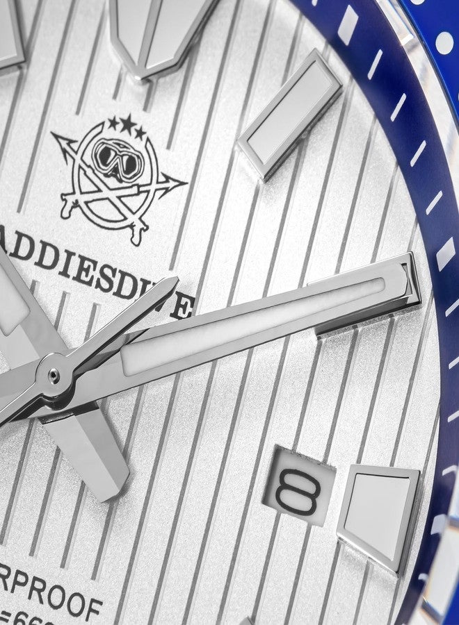 ADDIESDIVE Thin 12 MM Dive Watches for Men Sapphire Crystal Waterproof 200 M Date Display Ceramic Bezel Quartz Analog Diver Watch, AD2507 whiteblue - Image 4