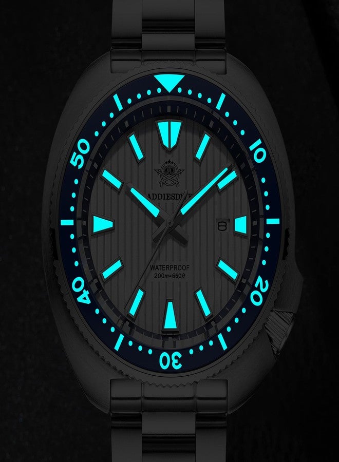 ADDIESDIVE Thin 12 MM Dive Watches for Men Sapphire Crystal Waterproof 200 M Date Display Ceramic Bezel Quartz Analog Diver Watch, AD2507 whiteblue - Image 3