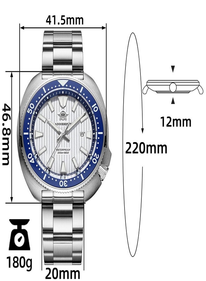 ADDIESDIVE Thin 12 MM Dive Watches for Men Sapphire Crystal Waterproof 200 M Date Display Ceramic Bezel Quartz Analog Diver Watch, AD2507 whiteblue - Image 2